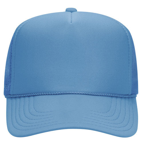 A plain, light blue baseball cap with a mesh panel on the side.