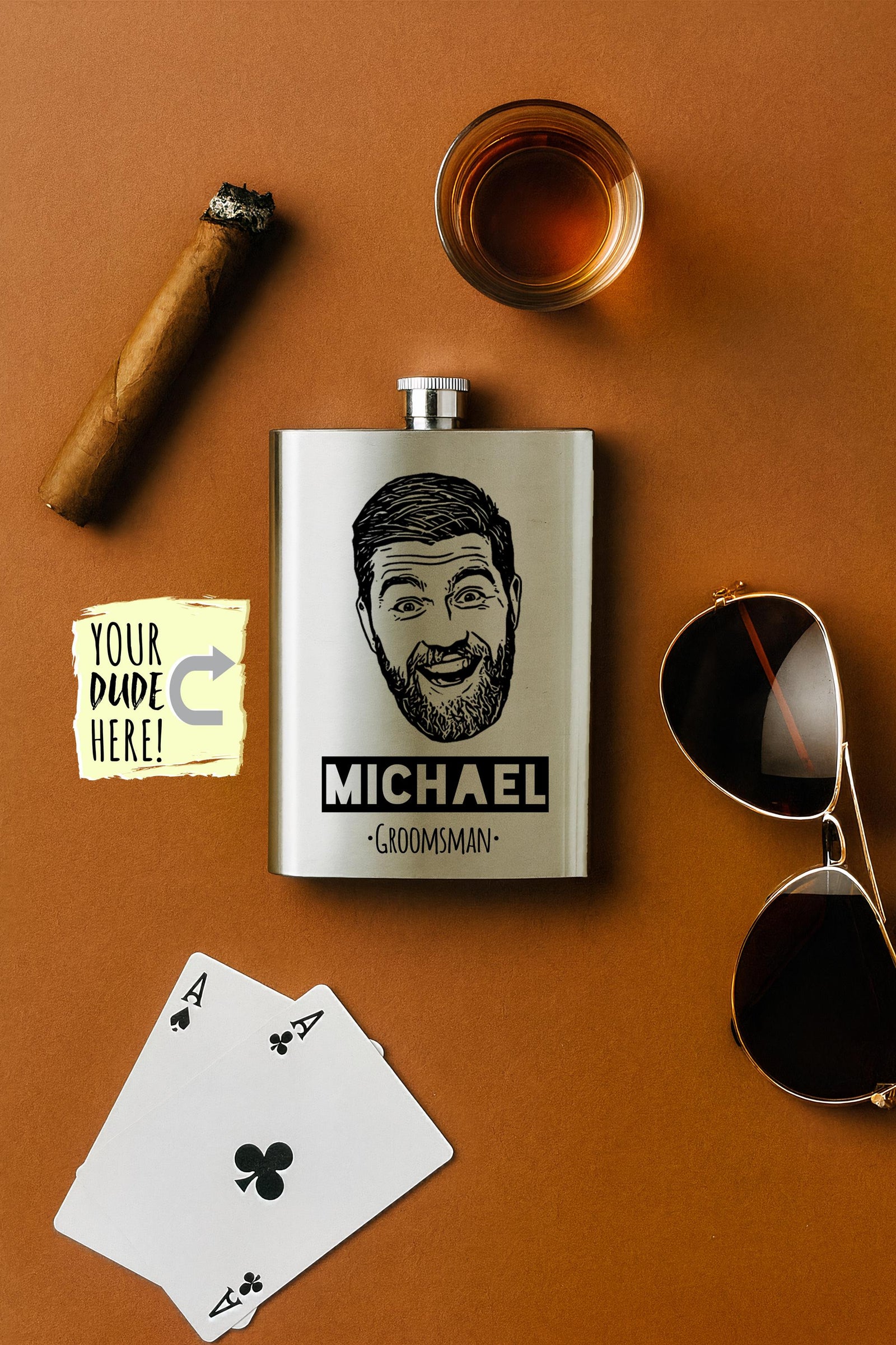 Custom Caricature Flask – Personalized Stainless Steel Party Favor for Groomsmen Bachelor Party