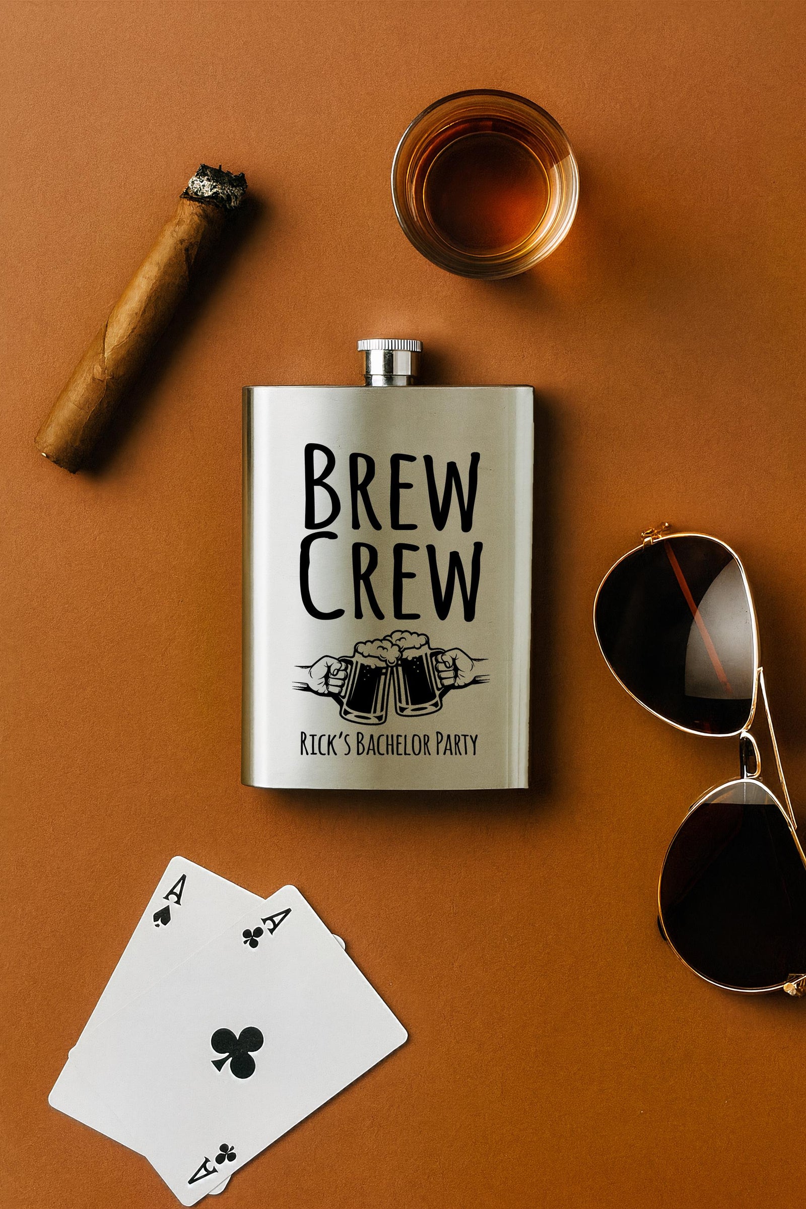 Personalized Flask | Custom Brew Crew Stainless Steel Flask - Groomsmen Gift & Bachelor Party Favor