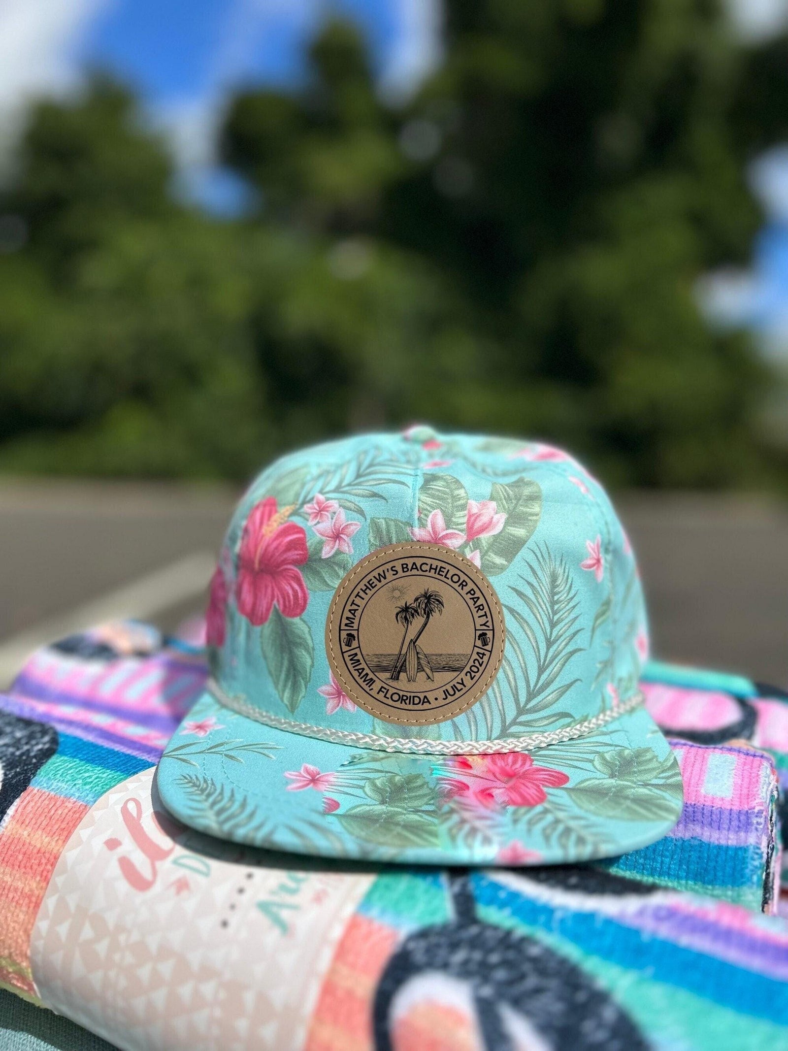 Bachelor Party Hat - Custom Beach Tropical Snapback With Leather Patch