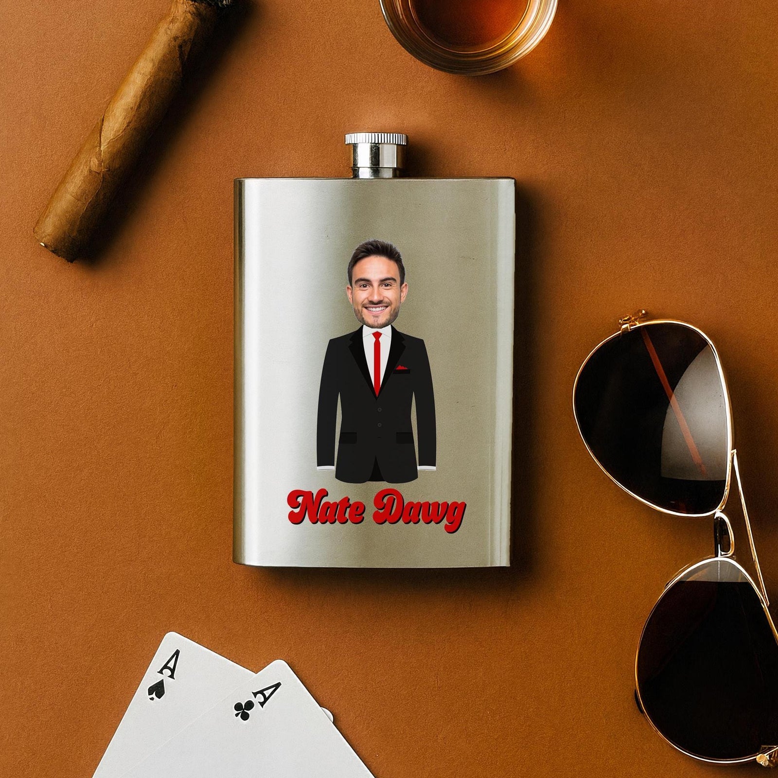 Custom Caricature Flask – Personalized Stainless Steel Flask for Groomsmen Gifts & Party Favors