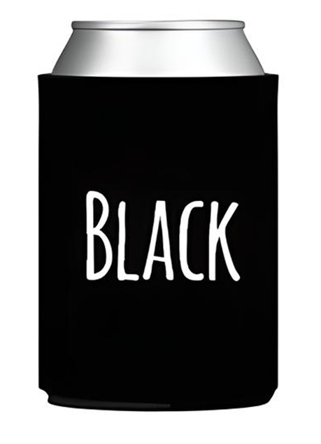 A black can with the word "BLACK" written in white text on it.