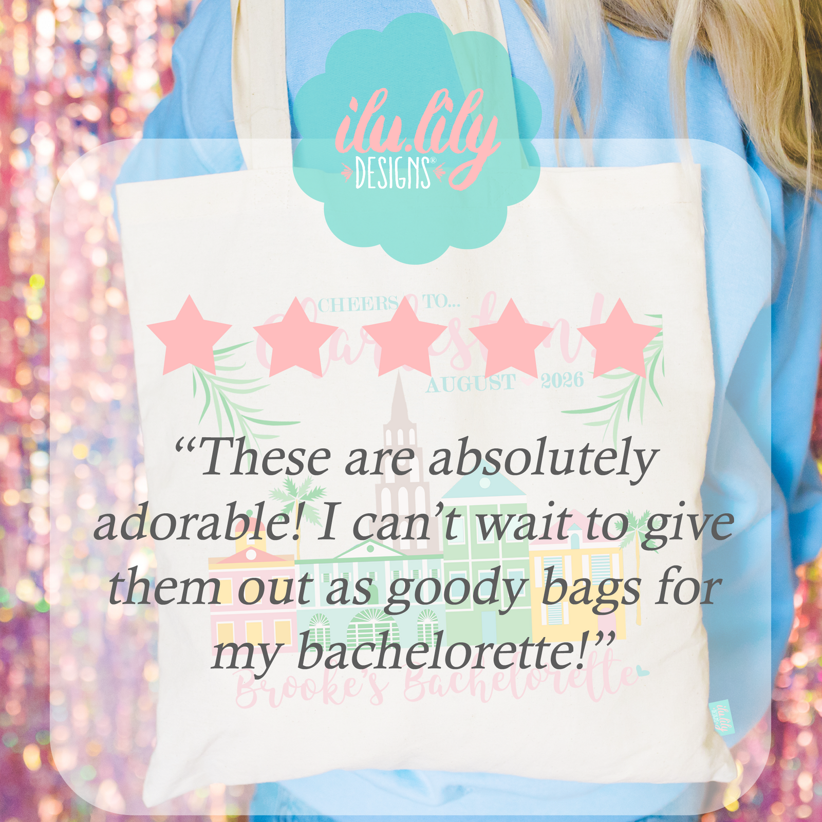 Charleston Personalized Canvas Tote Bag for Bachelorette Parties by Ilu.Lily