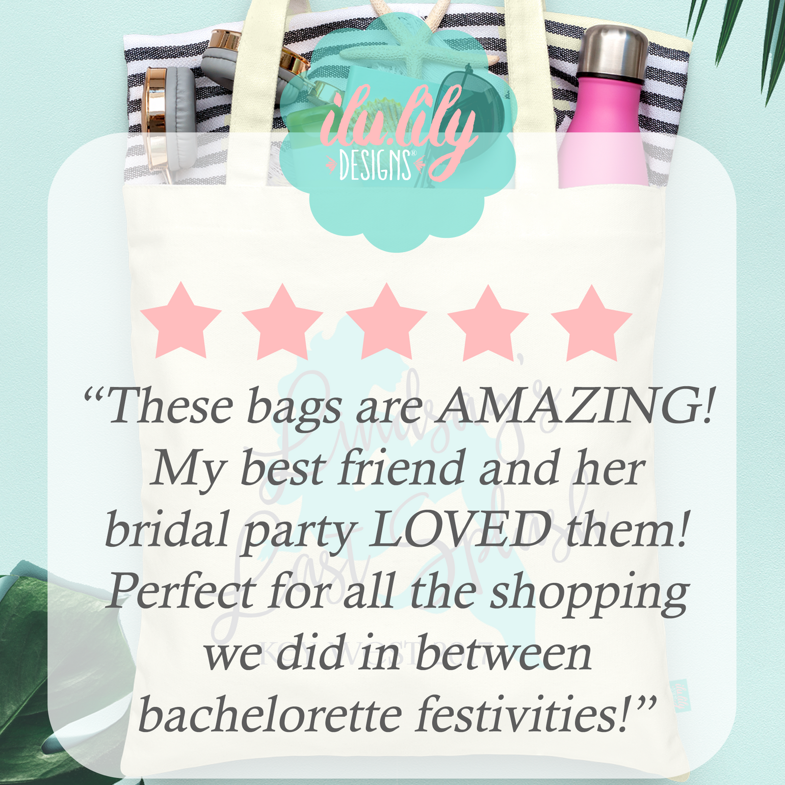 Mermaid Personalized Canvas Tote Bag for Bachelorette Parties by Ilu.Lily