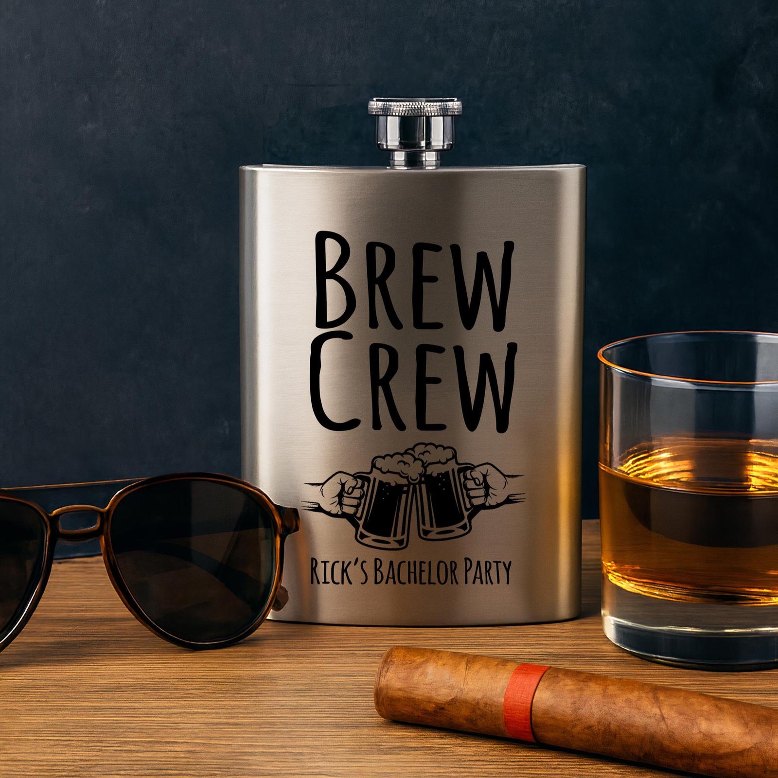 Personalized Flask | Custom Brew Crew Stainless Steel Flask - Groomsmen Gift & Bachelor Party Favor