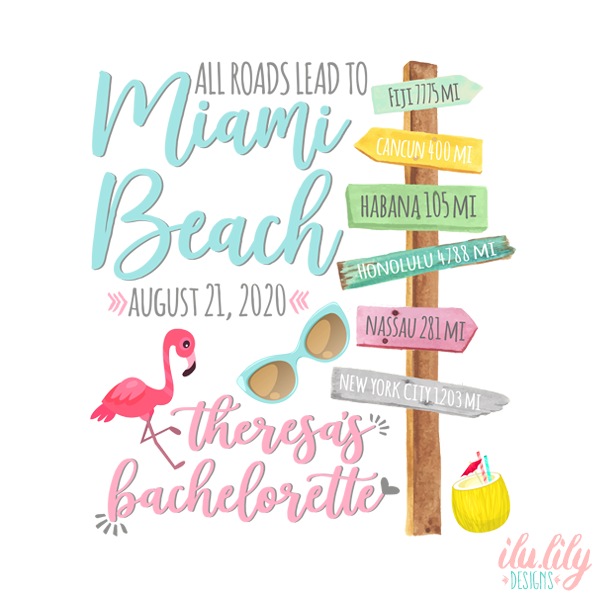 Miami Beach Personalized Canvas Tote Bag for Bachelorette Parties by Ilu.Lily