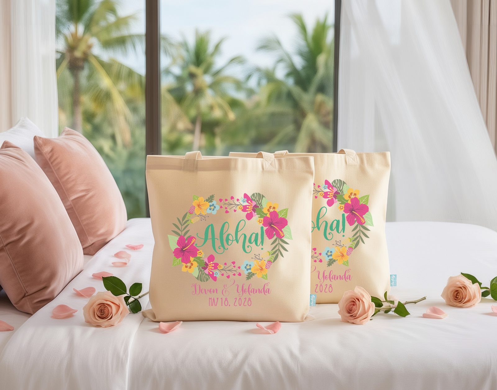 Destination Wedding Welcome Tote Bag | Hawaii Wedding Favor | Aloha Floral