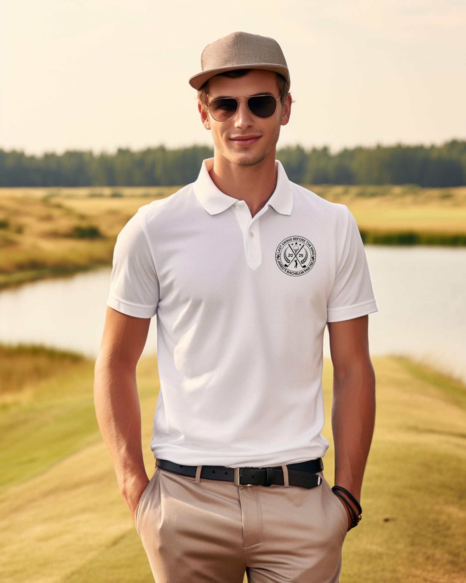 Custom Groom Golf Polo – Personalized Bachelor Party Shirt | Last Swing Before The Ring