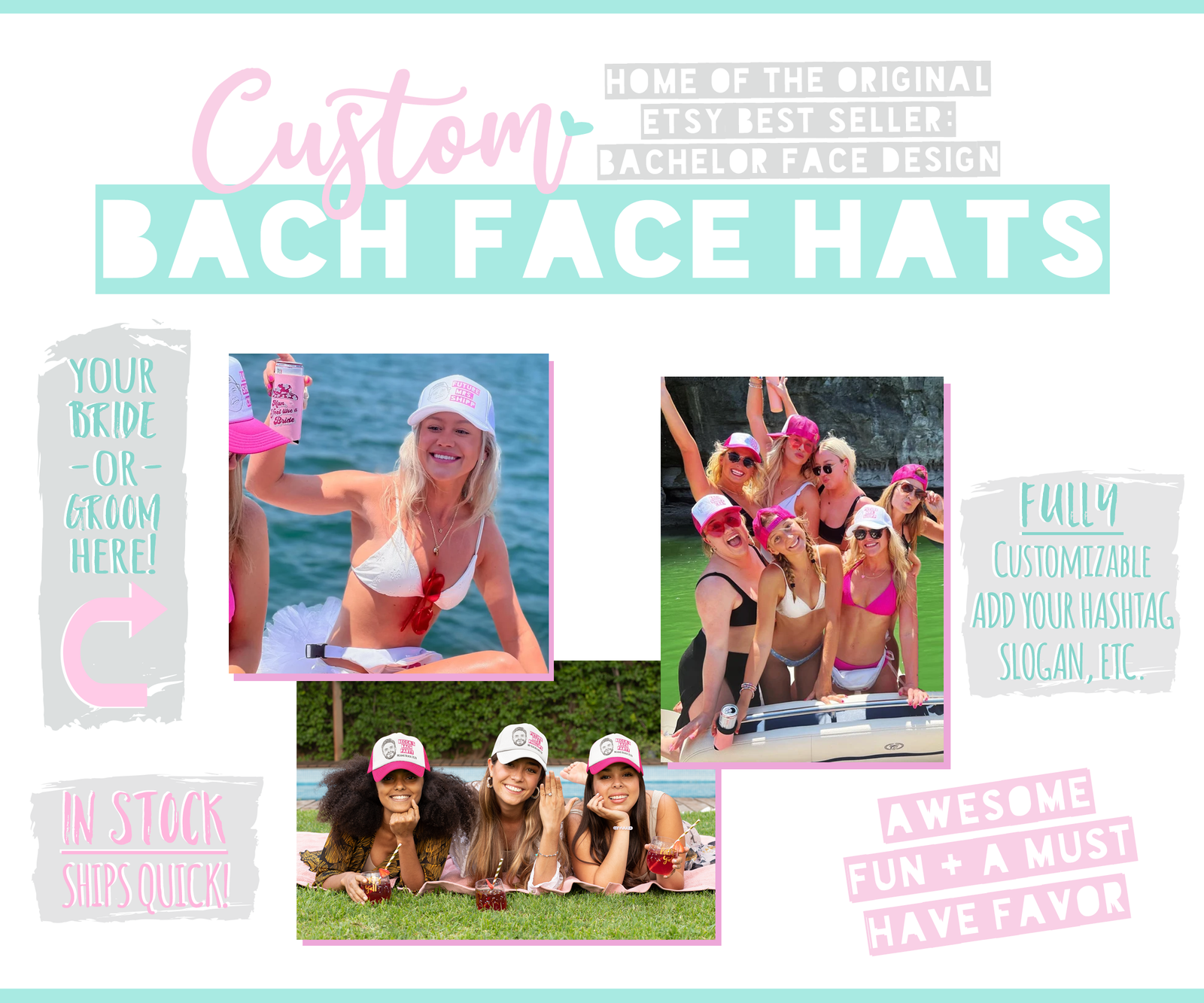 White Bachelorette Party Trucker Hat | Custom Bachelorette Party Hat with Photo