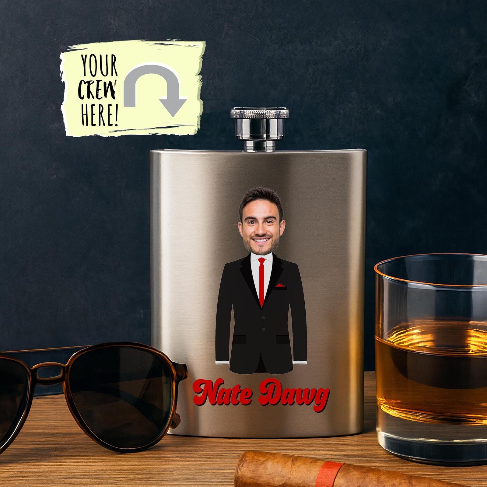 Custom Caricature Flask – Personalized Stainless Steel Flask for Groomsmen Gifts & Party Favors