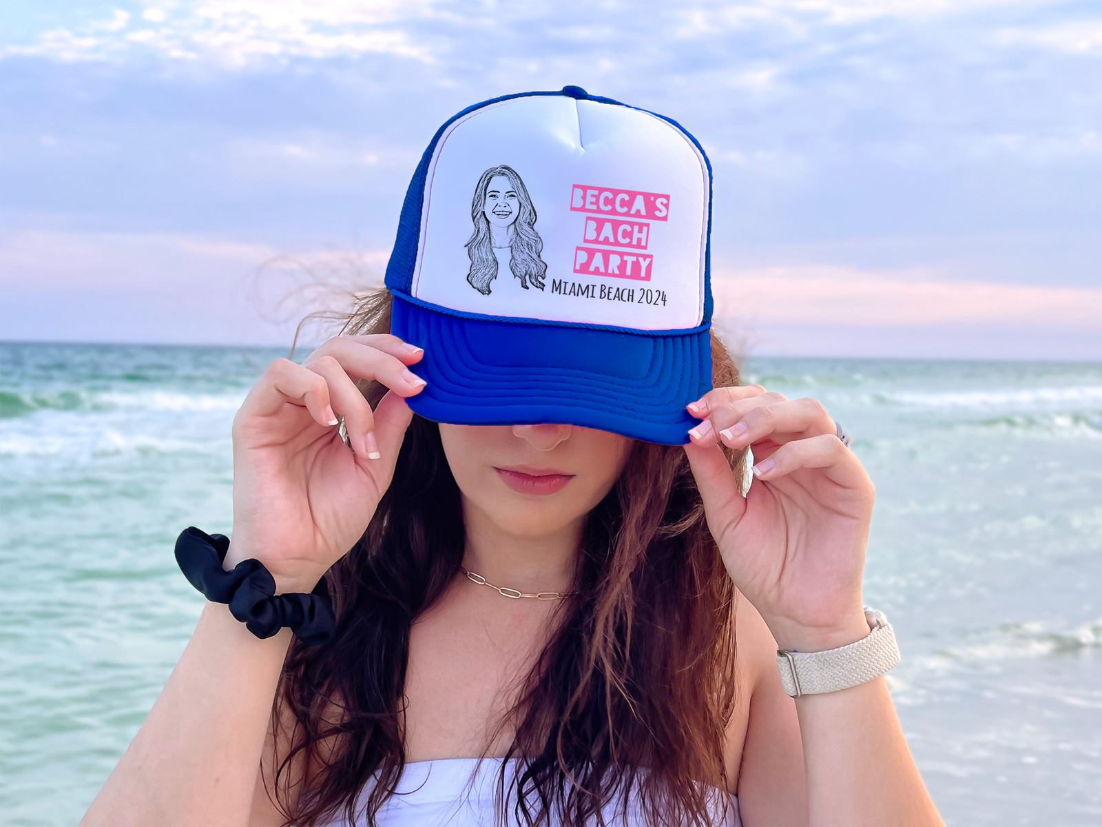 Blue Bachelorette Party Trucker Hat | Custom Bachelorette Party Hat with Photo