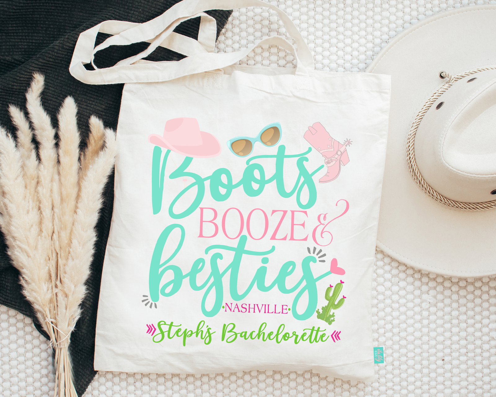 Bachelorette Party Nashville Tote Bags | Boots Booze and Besties Tote Bag