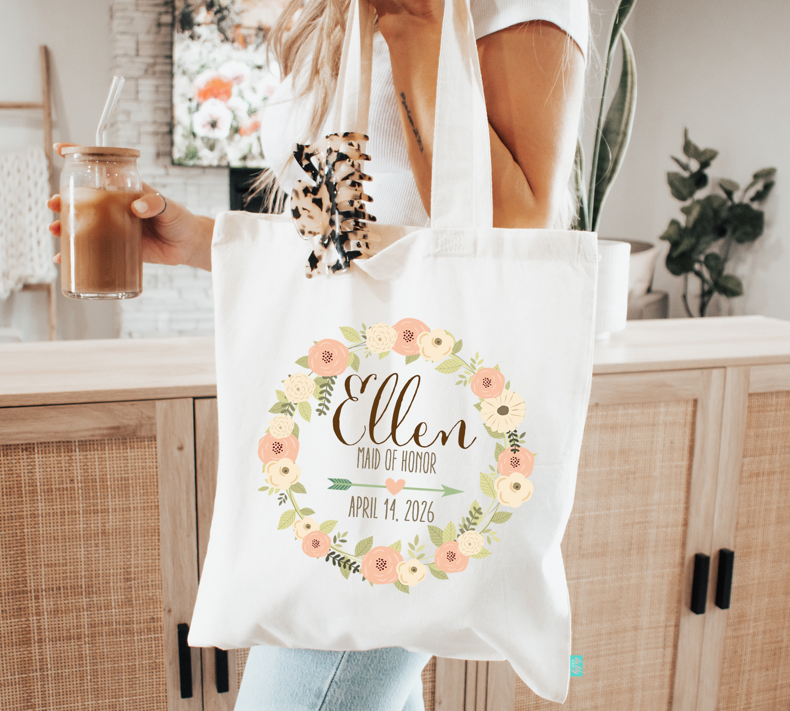 Personalized Canvas Tote Bag for Brides by Ilu.Lily