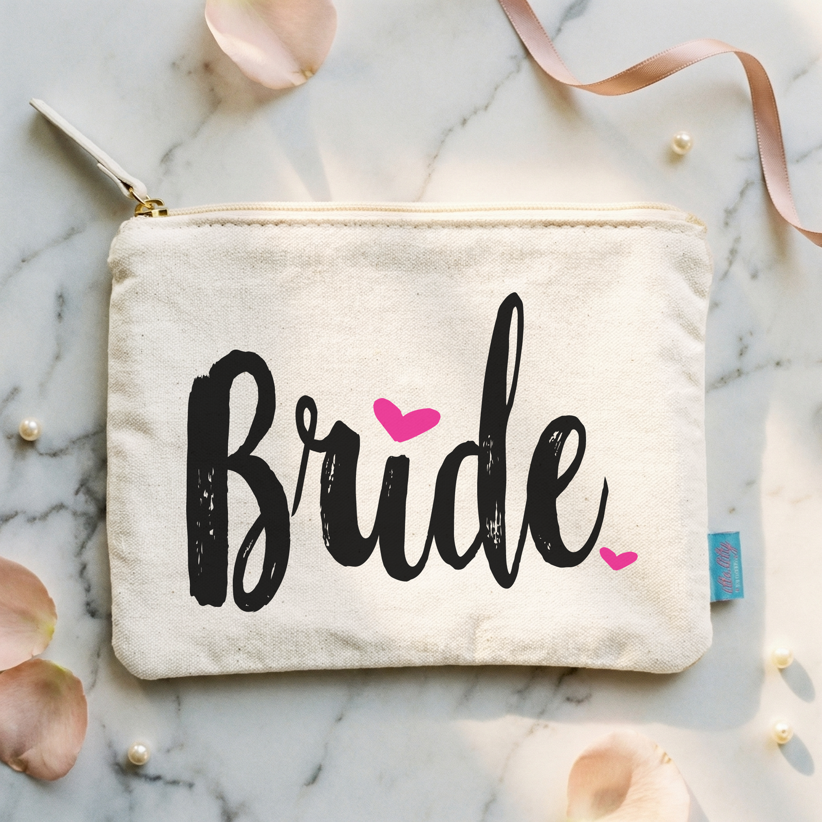 Personalized Canvas Makeup Bag for Brides by Ilu.Lily
