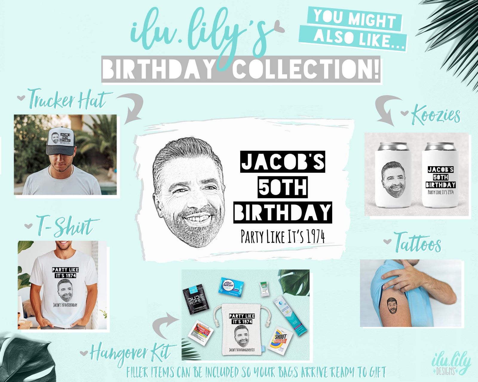 Custom Birthday Hangover Kit – Personalized Caricature Party Favor Bag | Unique Birthday Celebration Kit