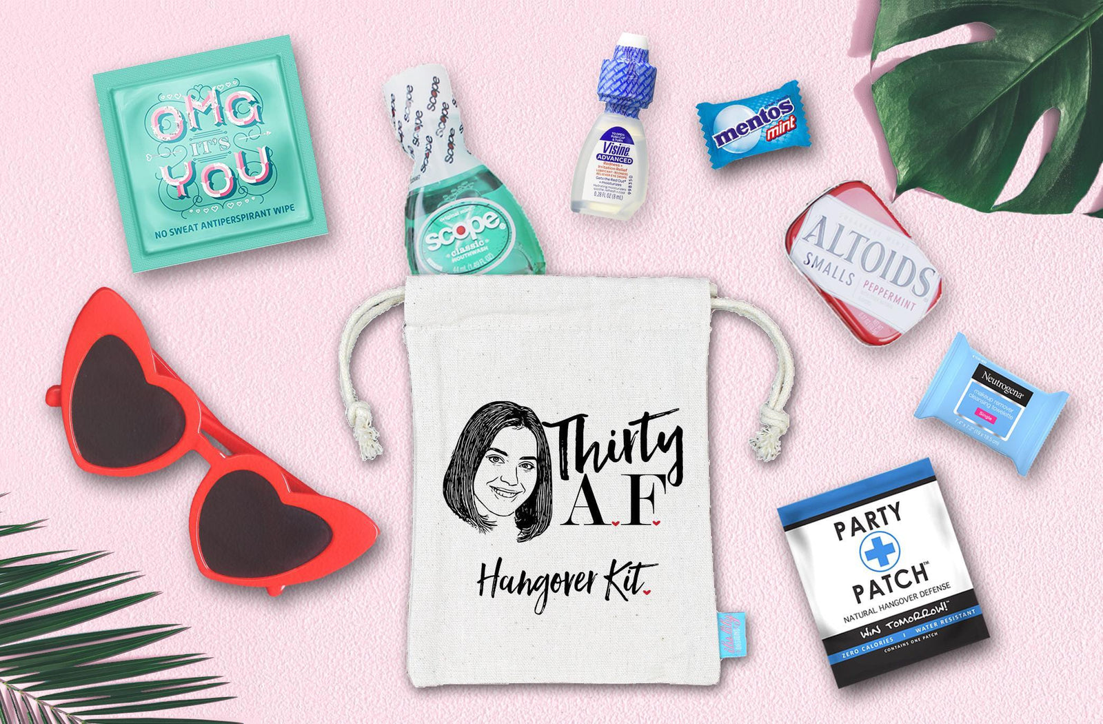 Custom Hangover Kit – Personalized Caricature Birthday Party Favor Bag – Funny Milestone Gift