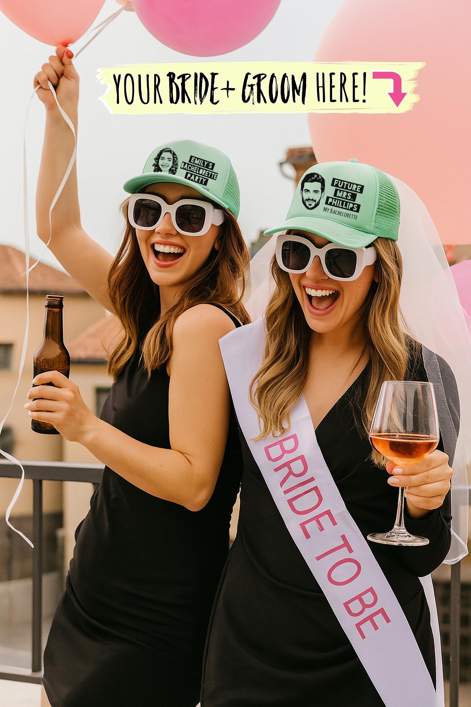 Custom Bride Face Trucker Hat | Bachelorette Party Favor