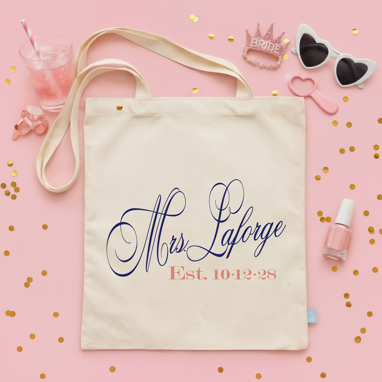 Personalized Canvas Tote Bag for Brides by Ilu.Lily