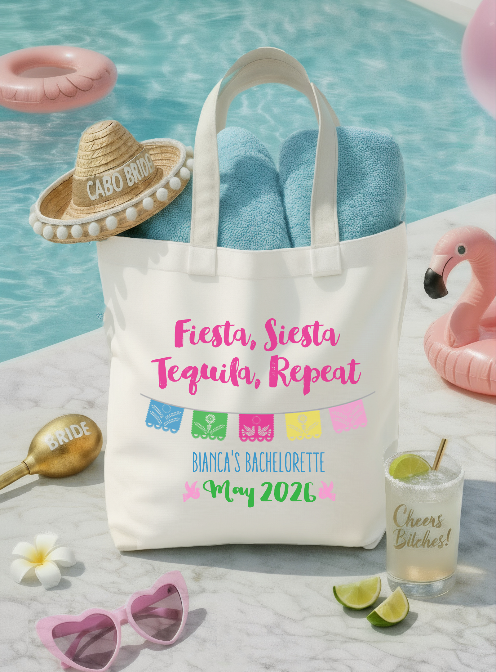 Mexico Fiesta Personalized Canvas Tote Bag for Bachelorette Parties by Ilu.Lily