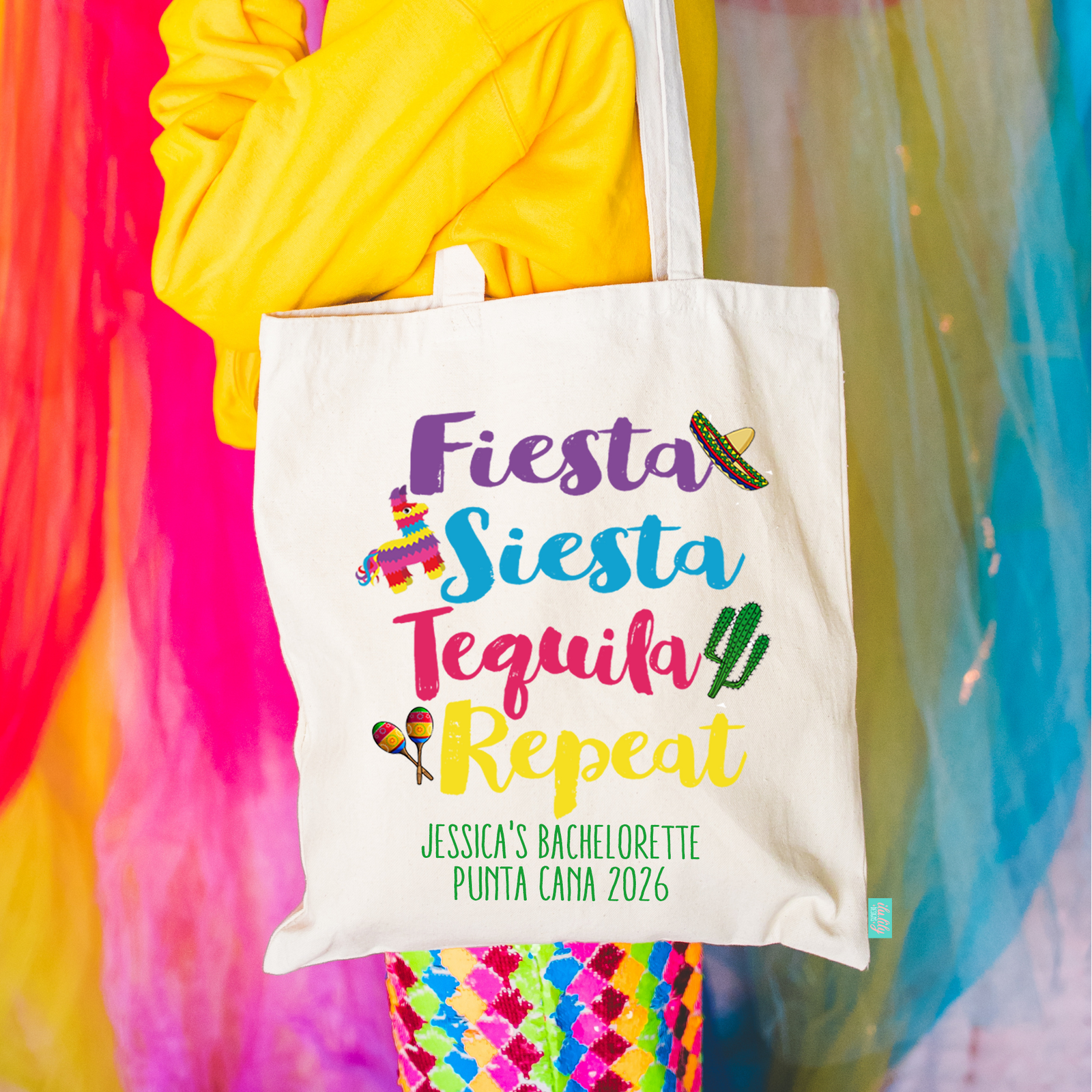 Fiesta Personalized Canvas Tote Bag for Bachelorette Parties by Ilu.Lily
