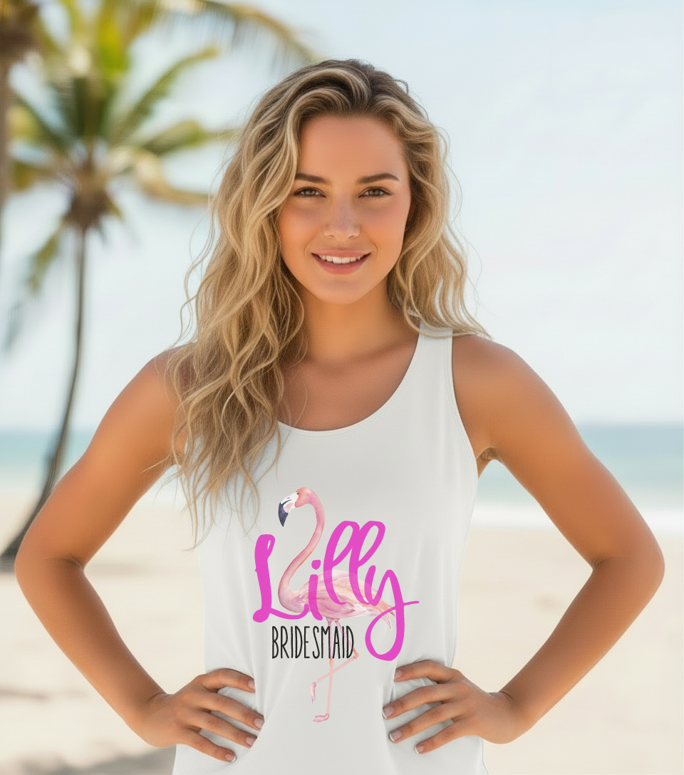 Bridal Party Shirts Personalized Racerback Tank Top – Flamingo Wedding Party Apparel