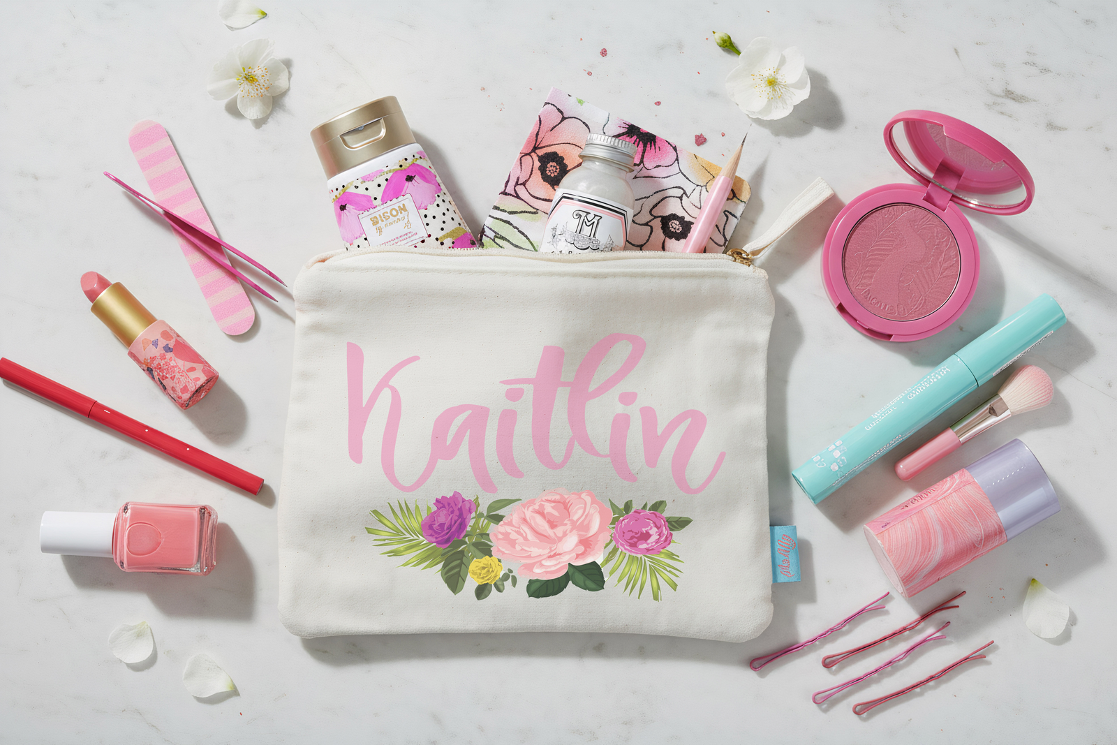 Personalized Canvas Makeup Bag for Brides by Ilu.Lily