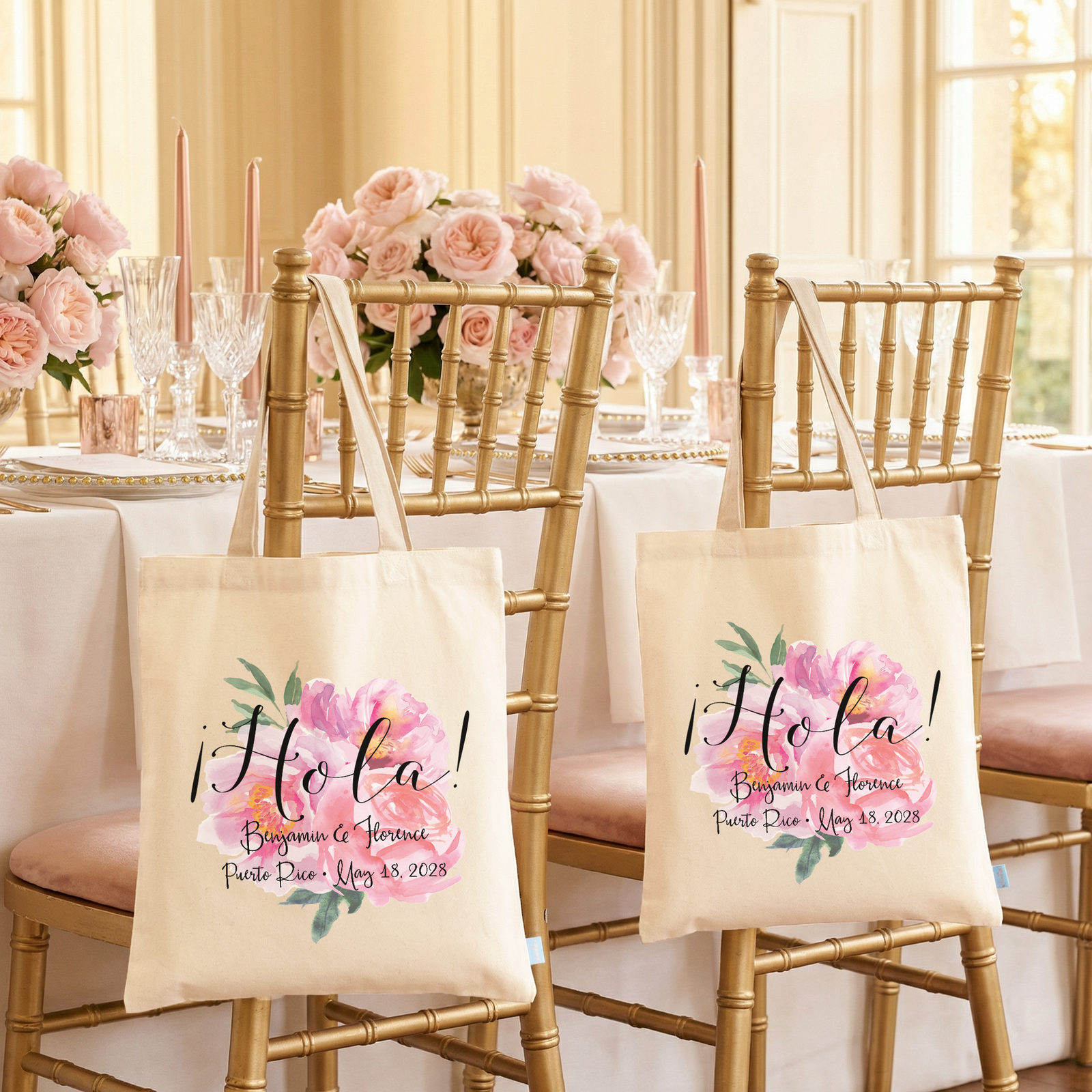 Hola Floral Destination Wedding Beach Wedding Tote Bag | Floral Watercolor