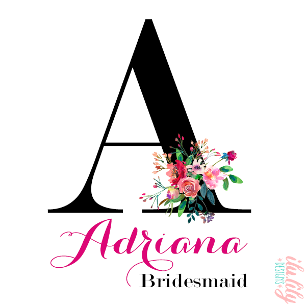 Bridesmaid Personalized Favor Bag | Floral Initial Personalized