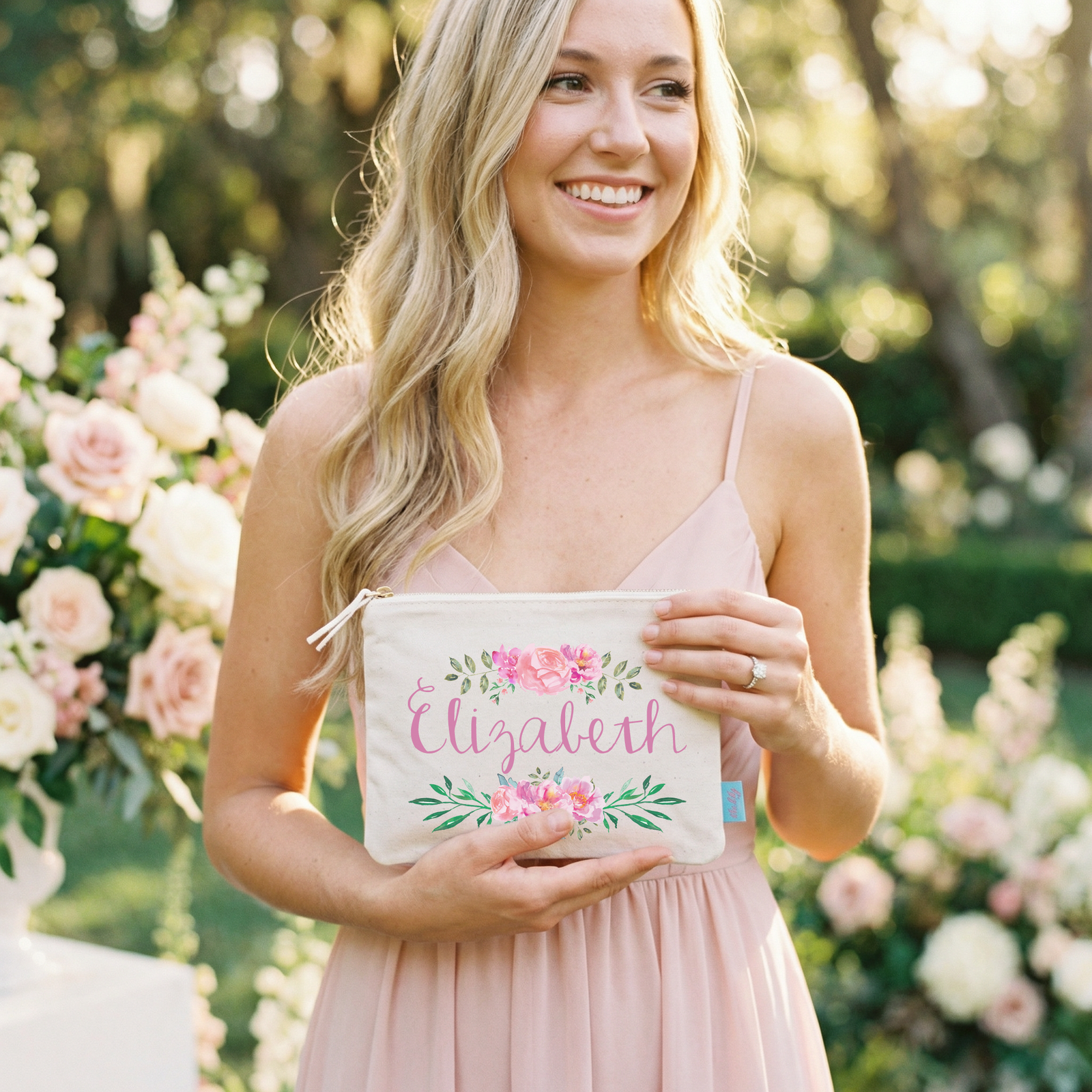 Personalized Canvas Makeup Bag for Brides by Ilu.Lily