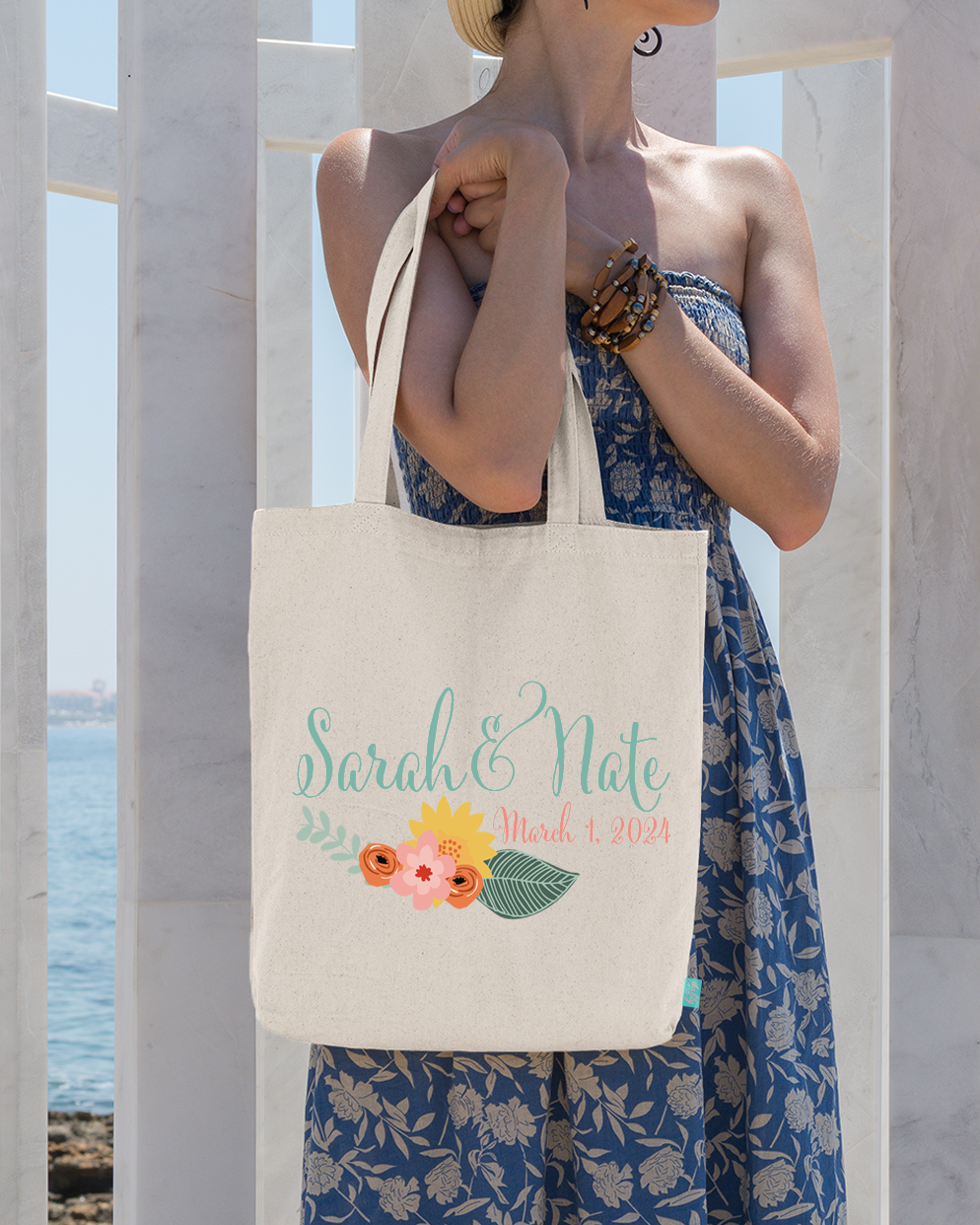 Wedding Welcome Personalized Tote Bag | Floral Couple