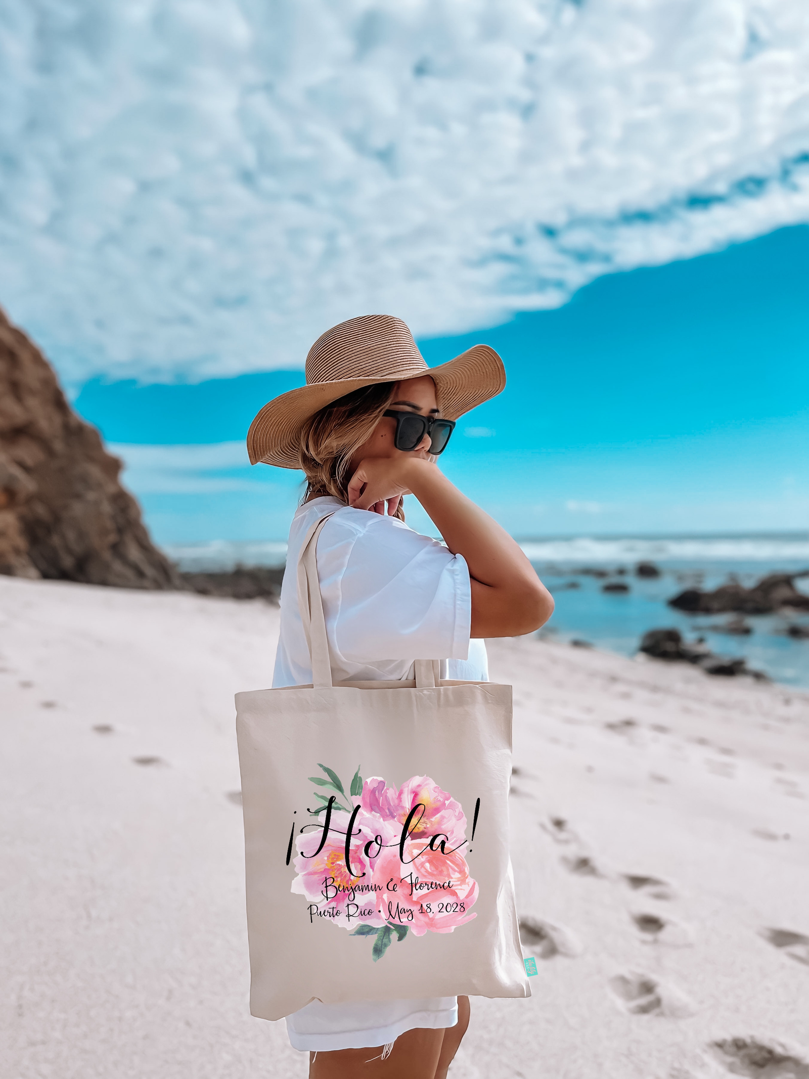 Hola Floral Destination Wedding Beach Wedding Tote Bag | Floral Watercolor