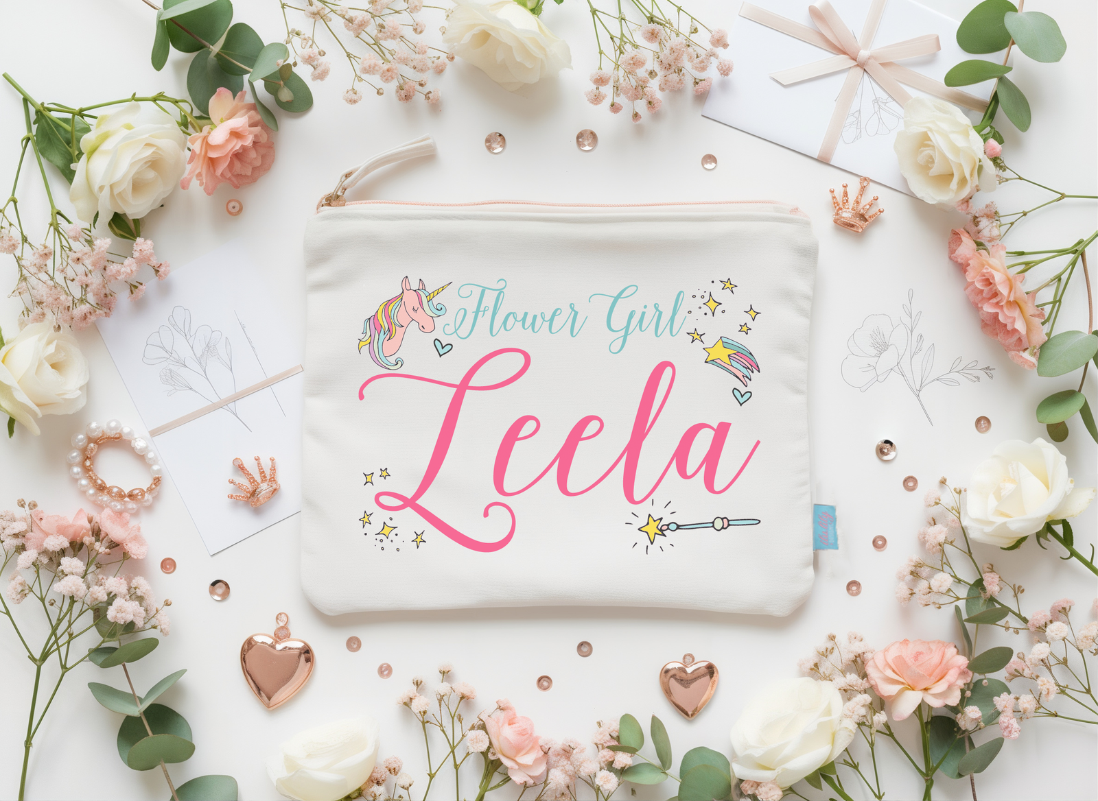 Personalized Canvas Makeup Bag for Bridal Parties by Ilu.Lily