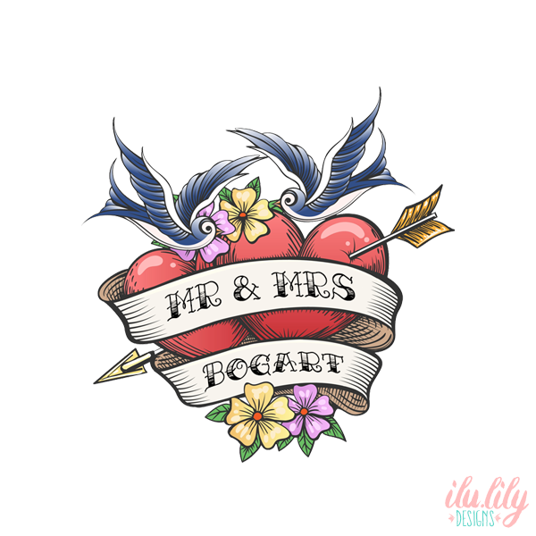 Personalized Wedding Heart Sparrows Tattoo Wedding Favors | Custom Tattoo Bar Favor | Engagement Party Favor