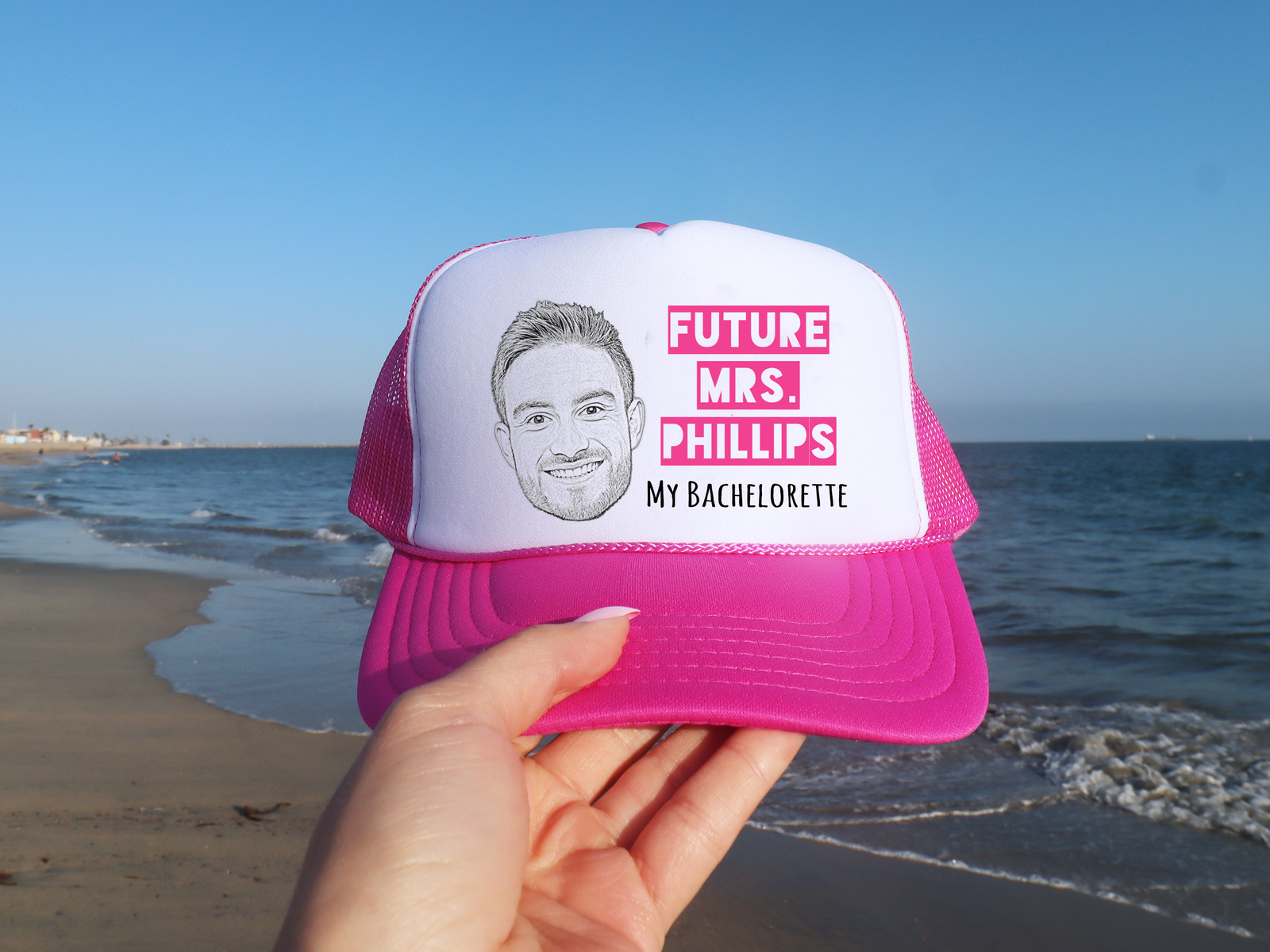 Hot Pink Bachelorette Party Trucker Hat | Custom Bachelorette Party Hat with Photo