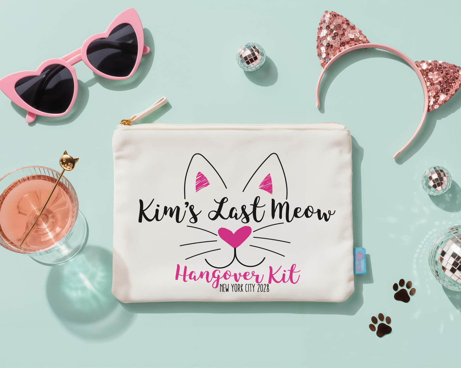 Bachelorette Party Personalized Makeup Bag | Cat Theme Bachelorette | Last Meow
