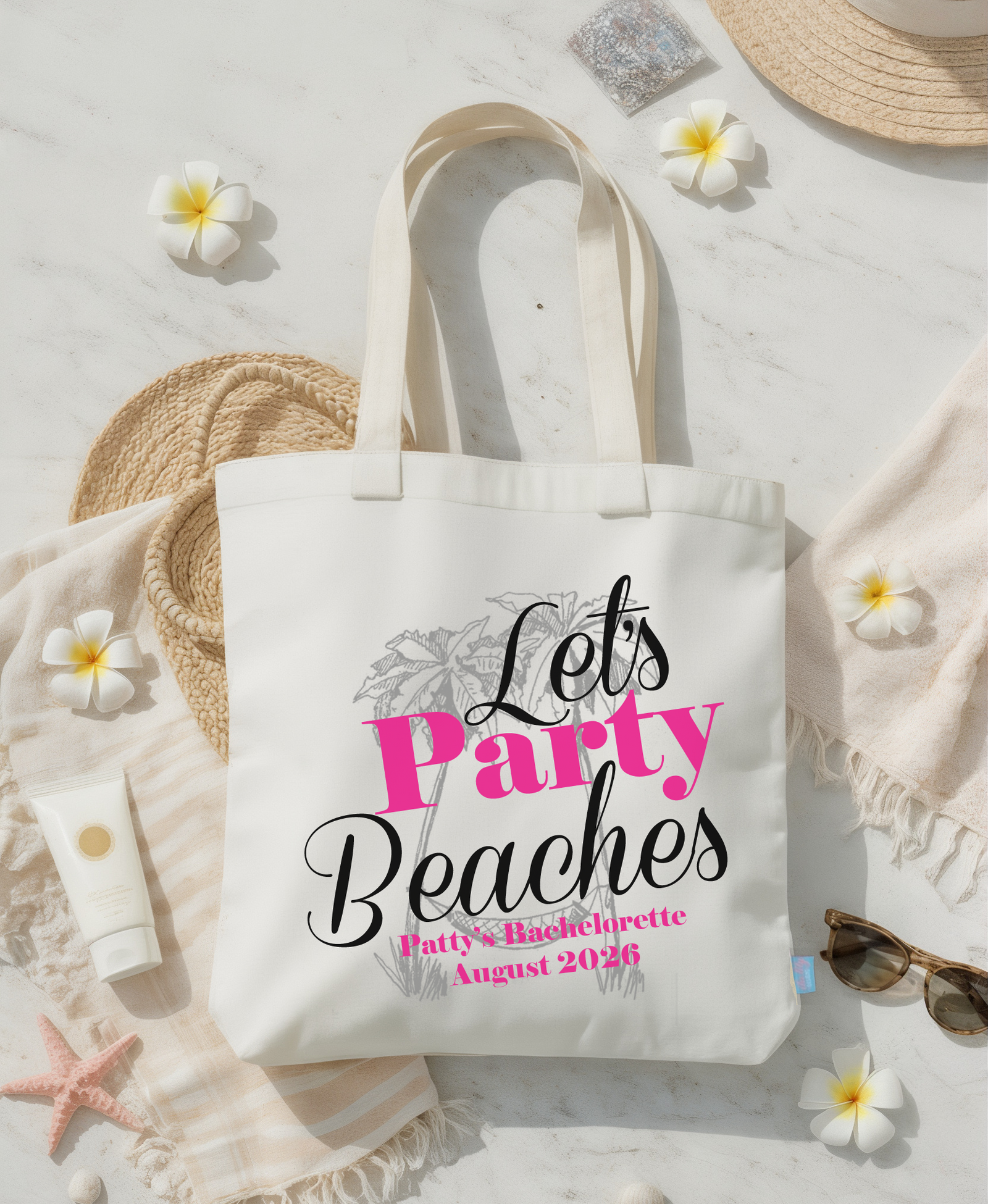 Beach Personalized Canvas Tote Bag for Bachelorette Parties by Ilu.Lily