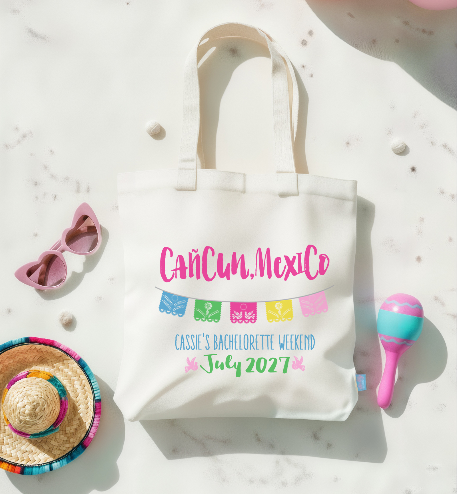 Mexico Personalized Canvas Tote Bag for Bachelorette Parties by Ilu.Lily