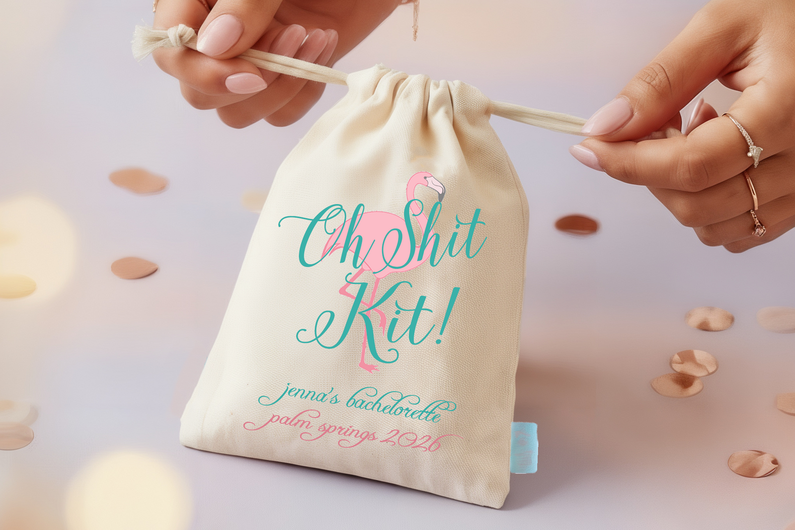 Palm Springs Flamingo Personalized Party Favor Bag for Bachelorette by Ilu.Lily