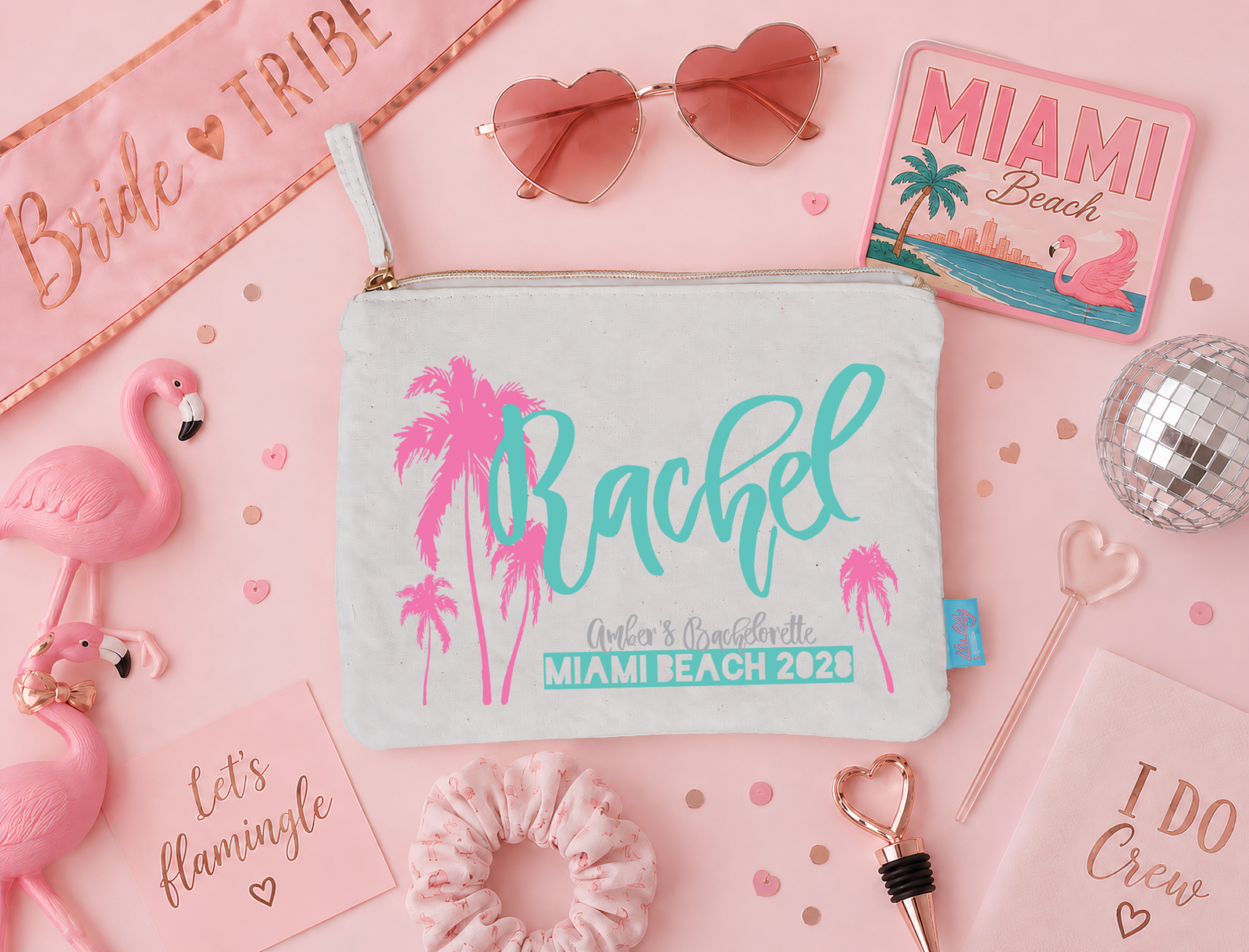 Miami Beach Personalized Canvas Makeup Bag for Bachelorette Parties by Ilu.Lily