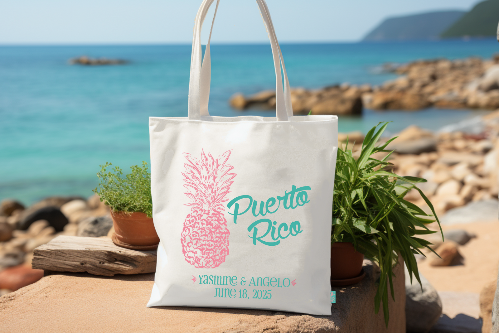 Destination Wedding Tote Bag | Puerto Rico Wedding Favor | Pineapple
