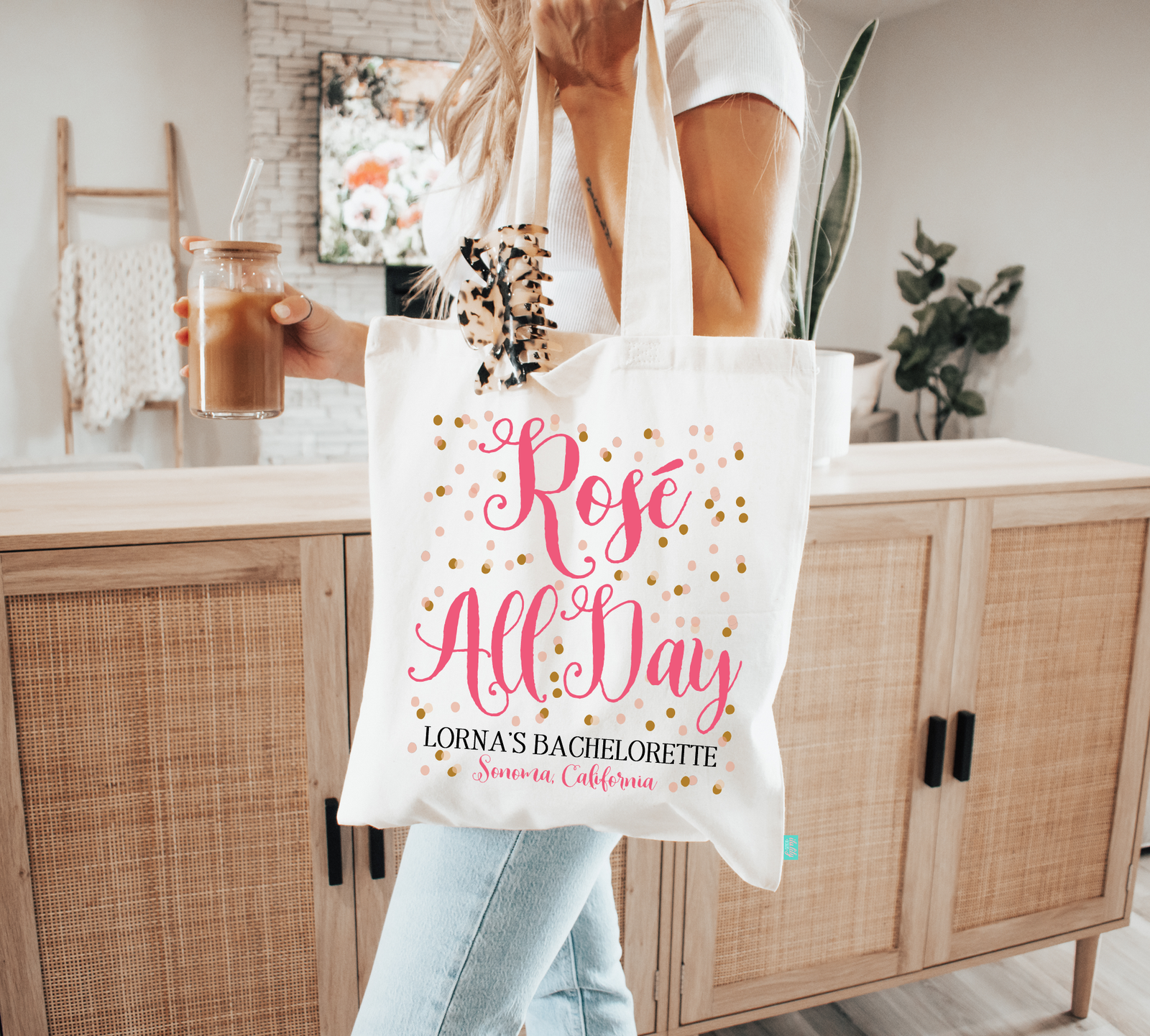 Bachelorette Party Tote Bag | Wine Tasting Bachelorette | Rosé All Day Confetti