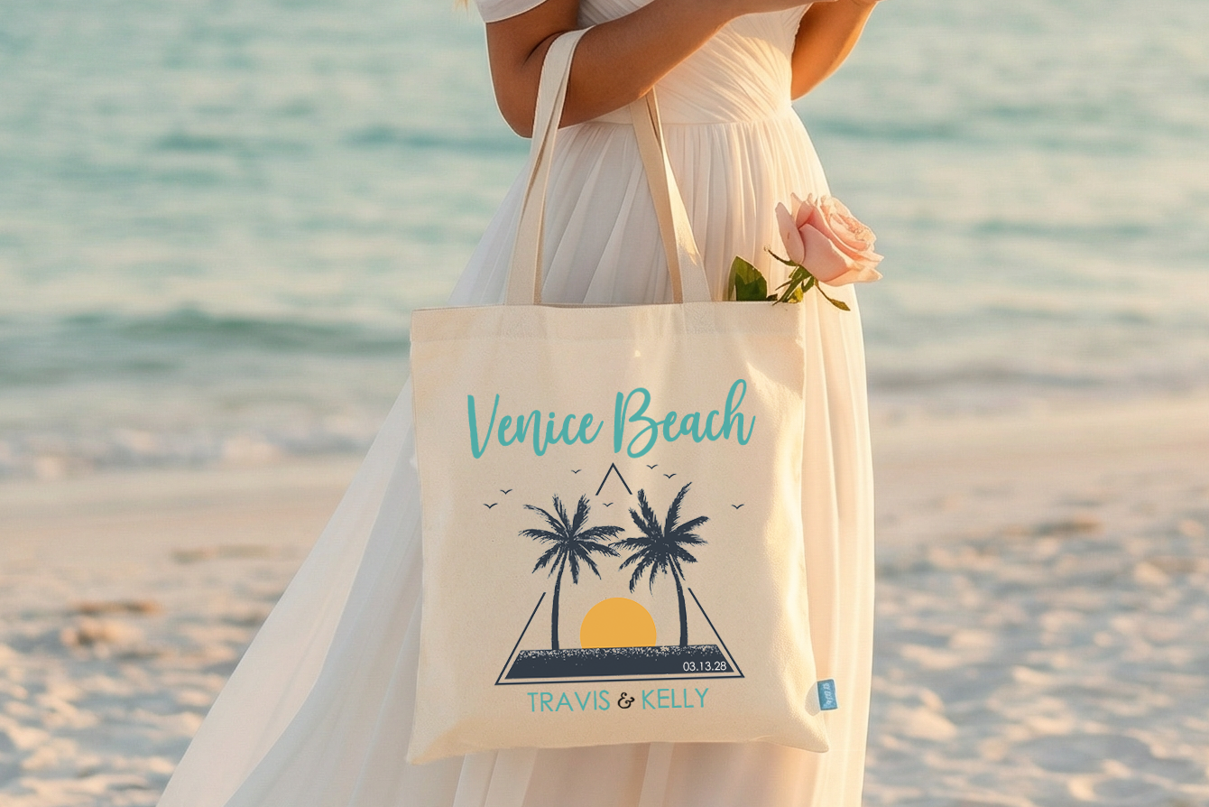 Beach Personalized Canvas Tote Bag for Weddings by Ilu.Lily