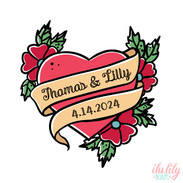 Personalized Wedding Heart Temporary Tattoo Wedding Favors | Custom Tattoo Bar Favor | Engagement Party Favor