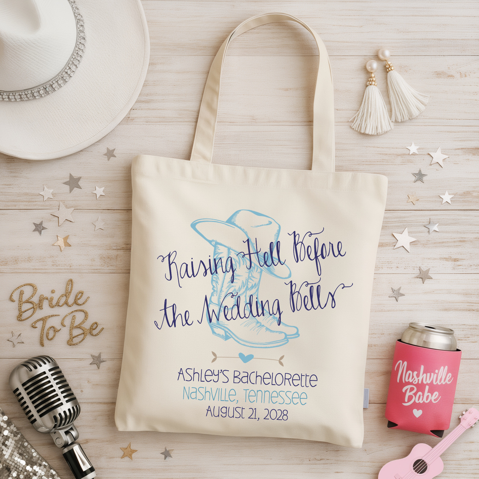 Bachelorette Party Tote Bags | Personalized Bachelorette Tote Bag | Raising Hell Before the Wedding Bells