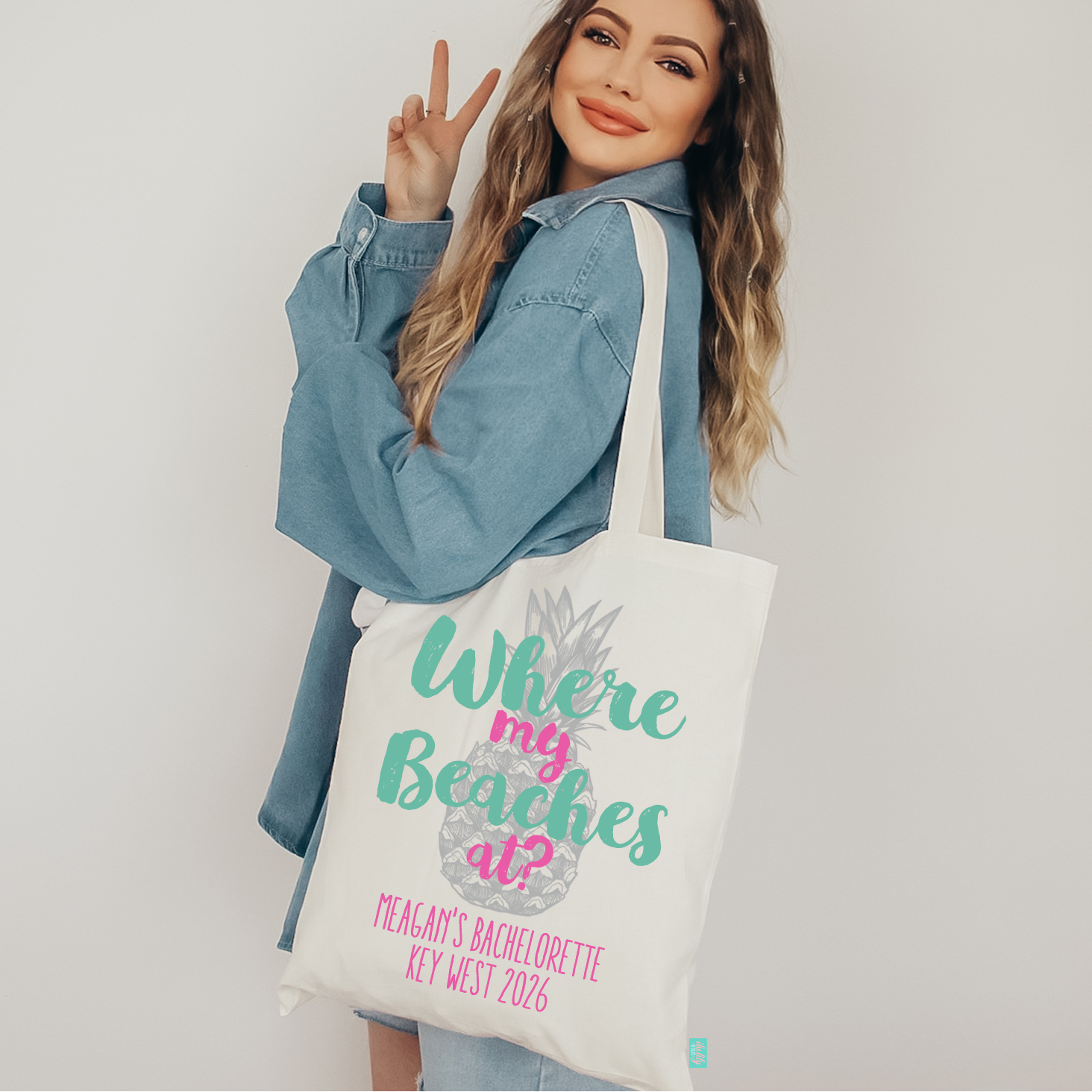 Beach Pineapple Personalized Canvas Tote Bag for Bachelorette Parties by Ilu.Lily