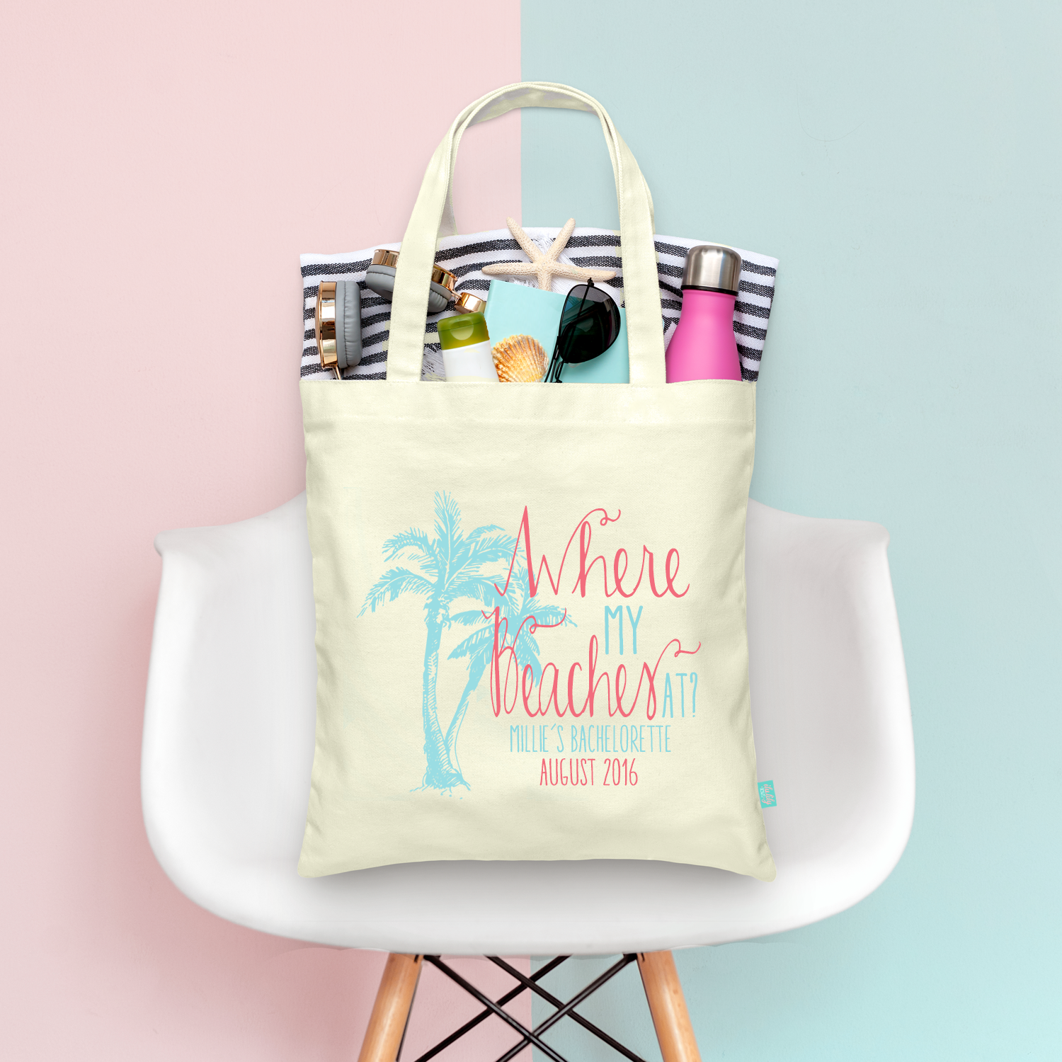 Bachelorette Party Beach Tote Bag | Personalized Beach Tote | Palm Tree Where My Beaches At?