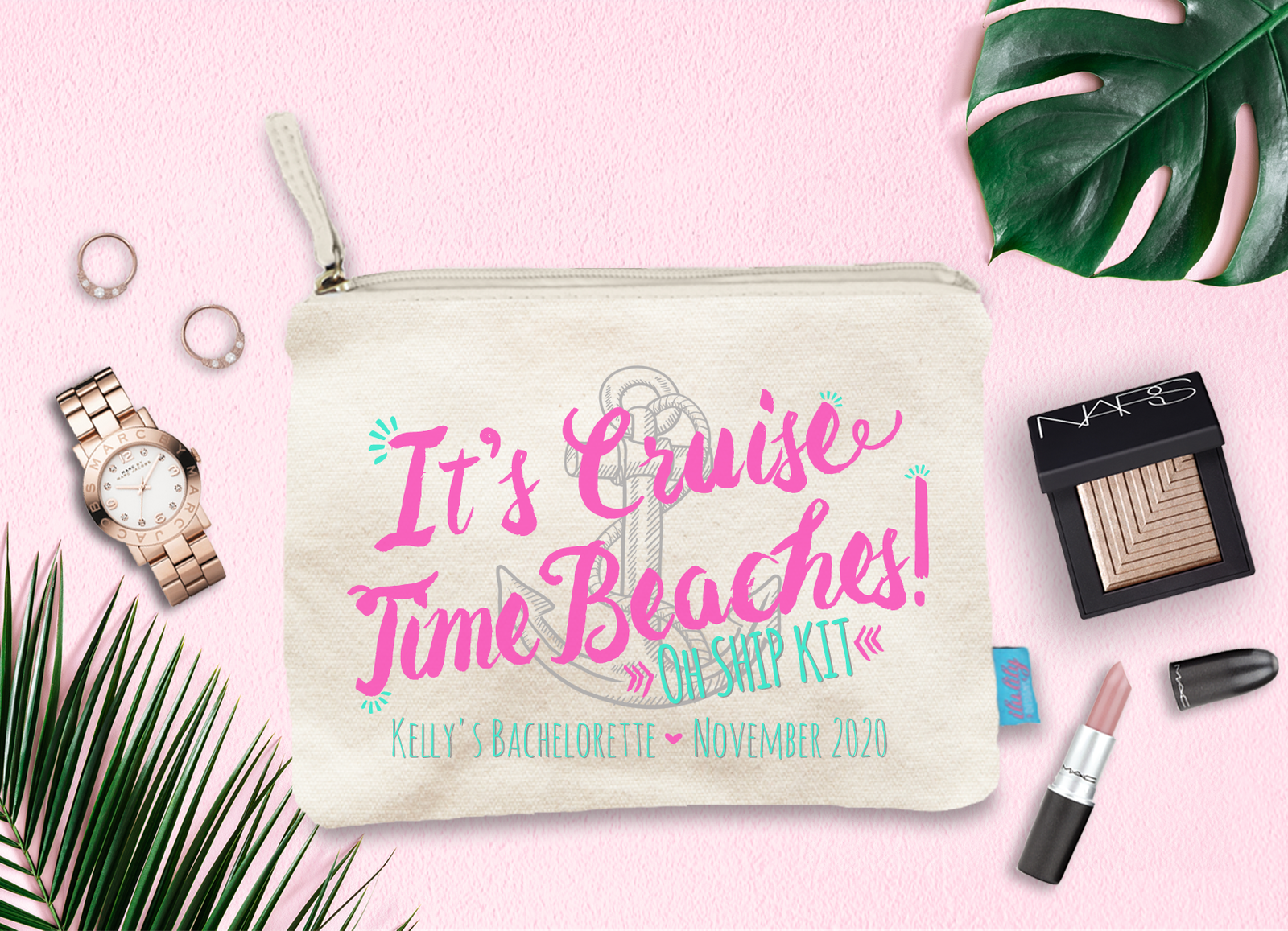Bachelorette Party Makeup Bag | Personalized Cosmetic Bag | It's Cruise Time Beaches!