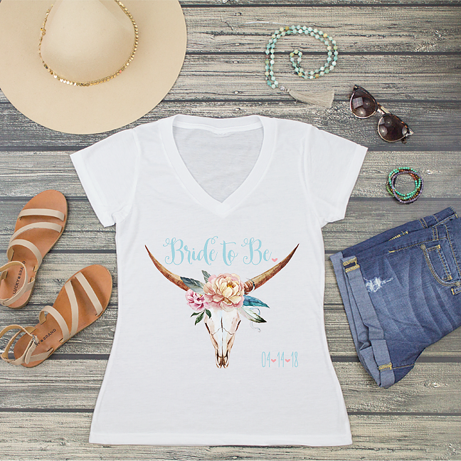 Bride to Be V-Neck T-Shirt | Bridal Party Matching Shirts | Antlers