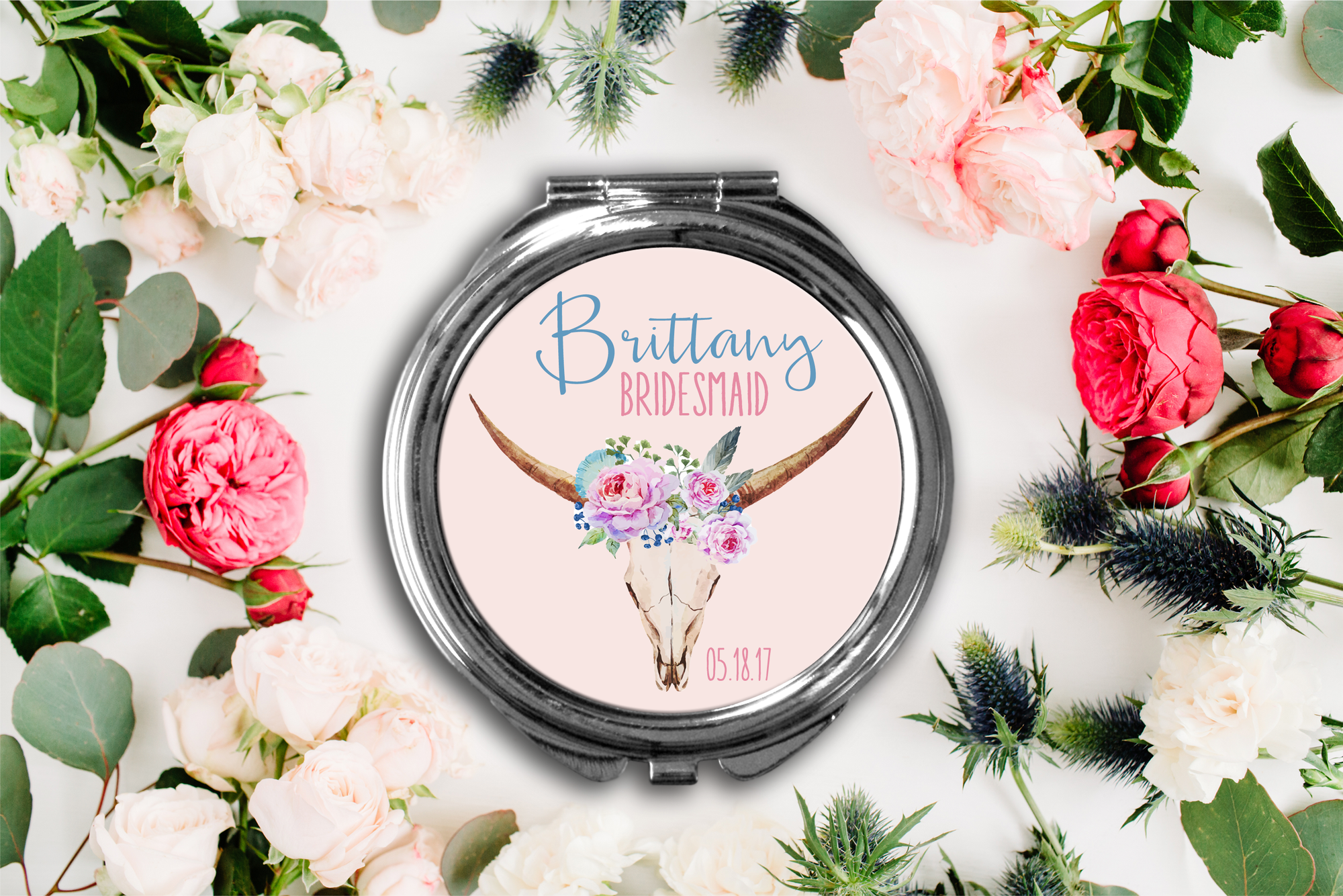 Bridesmaid Compact Mirror Favor | Personalized Antlers