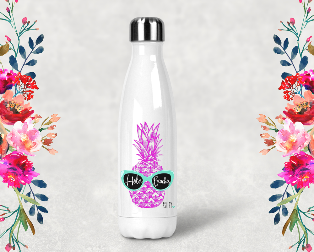 Bridal Party Favor Water Bottle | Pineapple Bachelorette | Retro Pineapple Hola Beaches